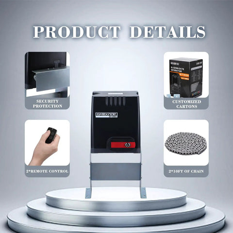 Automatic Sliding Gate Opener With Remote Transmitters And Infrared Photocell Sensor, Chain Drive Security Gate Operator Kit shown