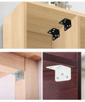 Rock Solid Heavy Duty L Brackets No Sweat Assembly Furniture Hardware Pack metal brackets securing wooden corners in various finishes.