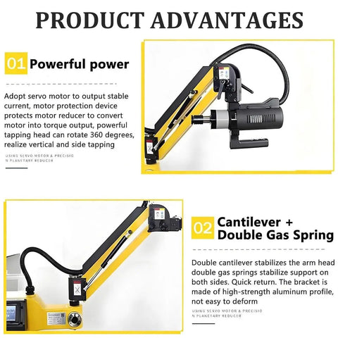Zyllds 600W Electric Tapping Machine M3 To M16 With Touch Screen Control And 0-312 Rpm Speed, featuring powerful servo motor and cantilever arm.