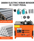 Heavy Duty Electric Rebar Bender With A Beastly 3000W Motor That Knocks Out Steel Rods Fast Offers Hassle Free Zero To One Eighty Angle Adjustments And A Smooth Foot Pedal For Boss Level Jobsite Efficiency with steel rods and accessories.
