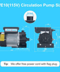 Premium Sweet Plug And Play Hot Tub Circulation Pump, Heavy Duty 0.25HP Spa Replacement Motor 115V, side view with dimensions.