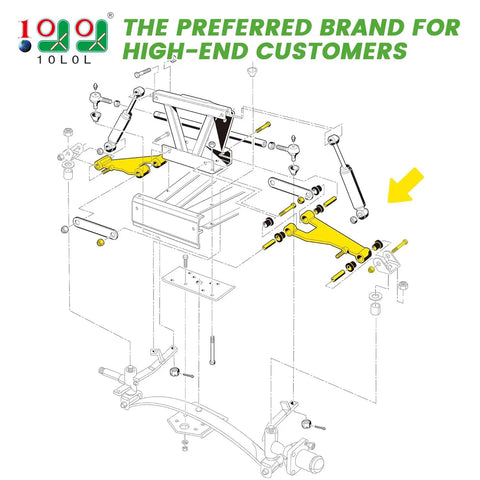 Diagram showing Delta A Plate Front Suspension A Arm Kit For Club Car DS 1993 Up with yellow highlighted components.