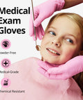 SwiftGrip pink nitrile medical exam gloves; powder-free, medical-grade, chemical resistant.