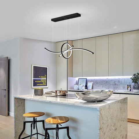 Totally Chic Geometric Modern LED Chandelier Three Light Pendant With Remote Dimmer in kitchen setting