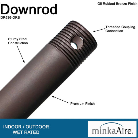 36 Inch Ceiling Fan Downrod In Oil Rubbed Bronze For Tall Ceilings Three Quarter Inch Diameter Heavy Duty Construction