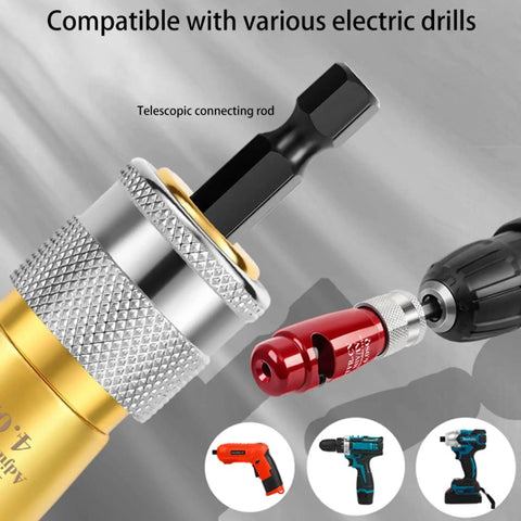 Built Tough Electric Wire Stripper Drill Attachment With Sharp Tungsten Blade, No Sweat Cable Crimper, Effortless Wiring Gear For Tradespeople And Weekend Builders, showing telescopic connecting rod with compatibility for drills.
