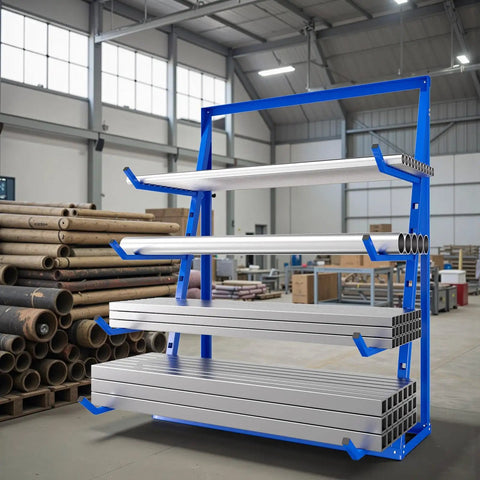 Heavy Duty Alloy Steel Lumber And Pipe Storage Rack Built Tough For Garage Life With Rock Solid 1000 Pound Capacity And Hassle Free Setup for storing construction materials.