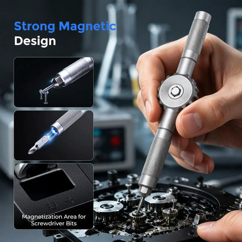 Magnetic Ratchet Screwdriver Set With T Handle, 64 In 1 Kit, S2 Steel Bits for electronics repair, detail of magnetic feature