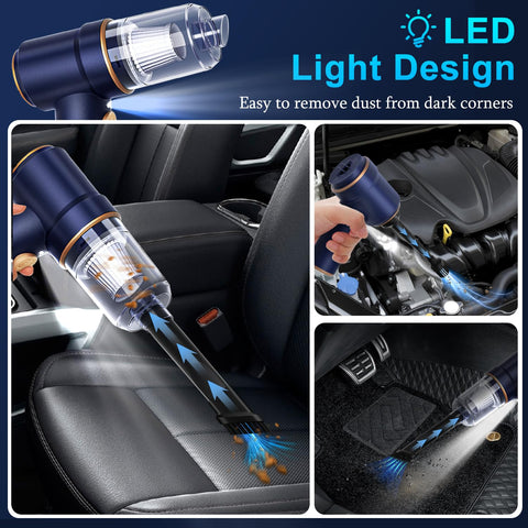 Handheld Car Vacuum Cleaner With 9000Pa Suction, 120W High Power, LED Light, And Multi Nozzles for car interior cleaning