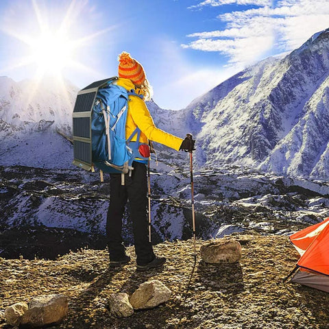 Hiker with 28W Portable Solar Charger That Slays The Day With Dual USB C And USB A For Camping And Hiking Outdoor Adventure