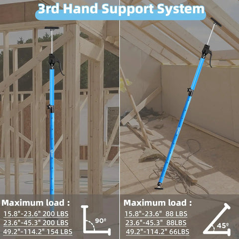 Heavy Duty Adjustable Cabinet Support Jack With Sturdy Aluminum Handle Perfect 3rd Hand For Up & Over Kitchen Installations High Load Capacity Quick Release For D I Y Pros And Beginners Easy Setup displayed in use during overhead assembly support.