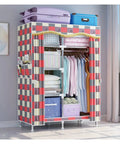 Heavy Duty Stylish Portable Wardrobe With Hanging Rods And Protective Cover Rugged Storage Closet For Bedroom Or Apartment Solve Clutter Fast With Resin Connectors And No Fuss Snap Kit, compact design with colorful patterns.
