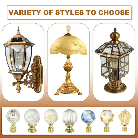 Gold Tone Crystal Lamp Finial Cap For Lampshade Harp Top One Quarter Twenty Seven Thread Heavy Duty Metal Nut Knob With Pumpkin Ball Shape