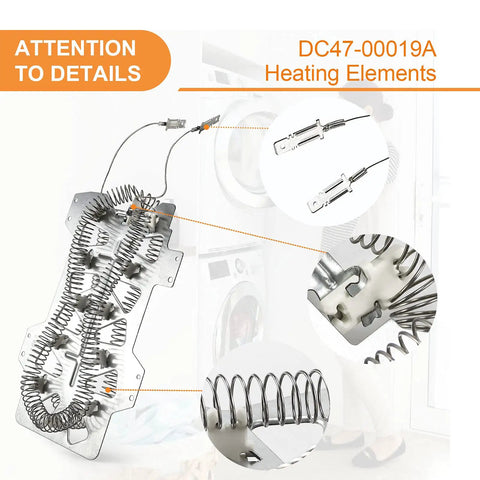 2 Pack Dryer Heating Element Replacement 5300W 240V Fits Most Dryers Replaces DC47-00019A Includes Insulators And Restring Coil