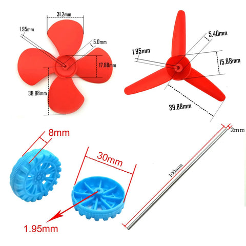 18 Piece DC Motors Kit For DIY Projects With Mini Electric Hobby Motors 3V To 12V Up To 25000 RPM Propellers Wheels Shafts