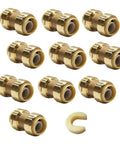 Pack Of Ten EFIELD One Half Inch Push Fit Straight Couplings With Disconnect Tool For Copper PEX CPVC And PERT Pipes Lead Free DZR Forged Brass AWWA C800 Compliant 200 PSI 200 Degrees F For Potable Water And Hydronic Heating