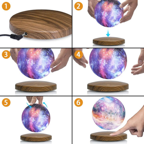 Setup steps for Levitating Galaxy Moon Lamp With 18 Color Modes Floating 3D Moon Light Spinning In Midair Remote Control