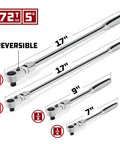 Long Reach Flex Head Ratchet Set With 72-Tooth Drive, 180 Degree Flex Heads, sizes 7, 9, 17 inches, Pro Tech Heavy Duty Toolkit