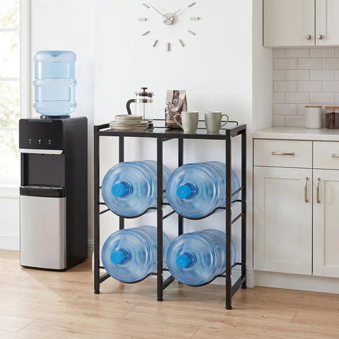 5 Gallon Water Jug Holder 2-Tier Stand with Tabletop Shelf Built to Last Heavy-Duty Carbon Steel Build for Easy Countertop Organization
