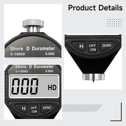 Digital Durometer Hardness Tester For Rubber Silicone And Plastic With 0-100 HD Scale Lightweight ABS Body Portable With Storage Case For Easy On Site Testing, close-up display