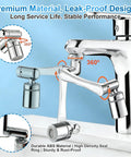Flexible Swivel Faucet Aerator Extension Featuring Dual Flow Modes And Four Joint Bend Design For Complete Sink Coverage and 360-degree rotation.