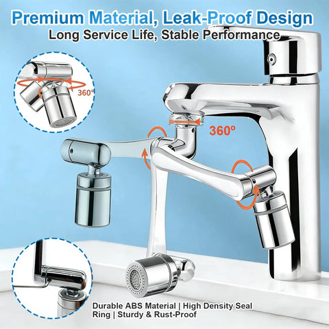 Flexible Swivel Faucet Aerator Extension Featuring Dual Flow Modes And Four Joint Bend Design For Complete Sink Coverage and 360-degree rotation.