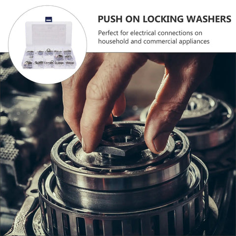 Large Lock Washer Assortment Kit With 400 Stainless Steel Internal And External Serrated Tooth Washers M2 in use on machinery.