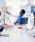 Doctors studying Life Size Human Skeleton Model For Anatomy With Nervous System And Rolling Stand 70.8 Inch Medical Skeleton