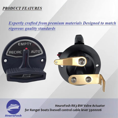 Valve Actuator For Skeeter Boats And Ranger Boats Livewell Control Cable Lever Replacement 5900006, black with gold hardware