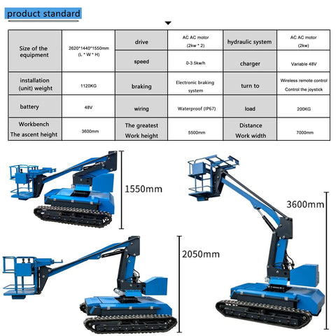 Compact Crawler Workhorse Offering Eighteen Foot Reach And Solid 660 Pound Capacity Self Propelled Rubber Tracked Frame from various angles.