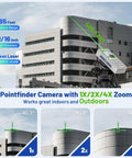 Outdoor Pro Laser Measuring Tool With 495 Ft Range Green Beam Camera Bluetooth P2P Tech Free App IP68 Rugged Build Micro USB Hand Strap And Pouch Precision To One Sixteenth Inch Ideal For Real Estate Pros And Build Crews. Pointfinder camera on building exterior