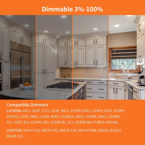 Meconard 6 Pack 3 Inch 5CCT LED Recessed Lighting, Canless Wafer Downlight installed in a modern kitchen.