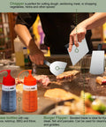 Person using Ultimate 18 Piece Griddle Gear Kit For Flat Top Grills with spatulas, squeeze bottles at grill.