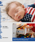 Sleeping baby next to noise level chart and child opening drawer with Soft Close Drawer Slides 20 Inch, 5 Pairs, Ball Bearing Full Extension.