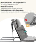 Electric Adjustable Bed Backrest And Headboard With Mattress Handrail Pillow Support For Reclining Up To 68 Degrees showing remote control and adjustable foot support.