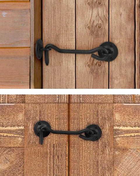 Matte black barn door latch with flush pull on wooden door, showing Go To Barn Door Handles Matte Black Easy To Install Heavy Duty Flush Pull And Lock Latch Built From Solid Steel With Powder Coat Finish Anti Rust Durable Hardware Included For Quick Mount On Most Barn Doors installed.