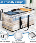 Heavy Duty Clear Moving Bags With Reinforced Handles And Double Zippers, Large Storage Totes packed with folded clothes