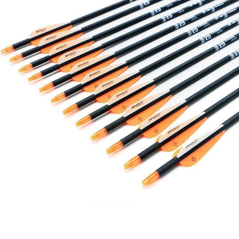 Beefy 30 Inch Carbon Arrows For Target Practice And Bow Hunting 0.309 Inch Outer Diameter With Orange And White Vanes Durable Arrows