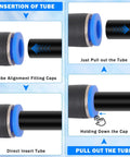 Dope 90 Piece Quick Connect Air Fittings Kit For Pneumatic Systems showing tube insertion and pull out process.