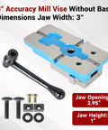 Beefy 3 Inch Precision Milling Vise Without Base For Milling Shaping And Drilling Machines, 81mm Jaw, shown with handle and bolts