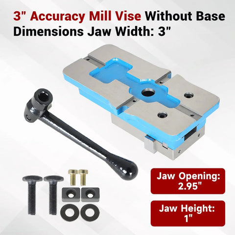 Beefy 3 Inch Precision Milling Vise Without Base For Milling Shaping And Drilling Machines, 81mm Jaw, shown with handle and bolts