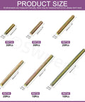 120 Piece Galvanized Carbon Steel Heavy Duty Fully Threaded Rod Kit In Six Handy Sizes M4 X 16mm, 20mm, 30mm, 40mm, 50mm, 60mm For Furniture Projects Machinery DIY Assembly. Size chart of M4 galvanized threaded rods, 16-60mm.