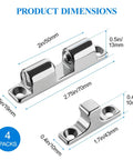 Diagram of 4 Pack Double Ball Tension Double Roller Cabinet Catch 316 Stainless Steel With Mirror Polished Finish, dimensions shown.