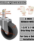 Three Inch Swivel Stem Caster Set Of Four For Rubbermaid Mop Buckets And Utility Carts With Seven Sixteenth Inch Stem Diameter