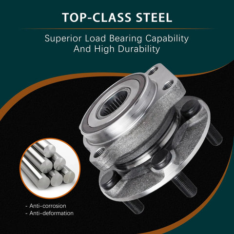 Front And Rear Wheel Bearing Hub Assembly 4 Piece Set For 2010 2014 Subaru Outback And Legacy 5 Lug With ABS Encoder 4 Bolt Square Flange Left Right Compatible, showing close-up with top-class steel material and flange design.