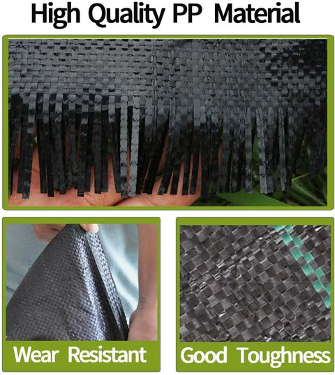 Close-up of heavy duty weed barrier landscape fabric, woven polypropylene material for durability and toughness, 6ft x 50ft.