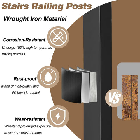 Indoor Stair Railing Kit Four Pack Black Post Kit with 270 Degree Adjustable Brackets showing corrosion-resistant features