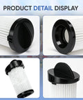 Hassle Free 4 Pack Pre Motor Replacement Filters And Exhaust Filters With Brushes Compatible With Eyevac Neovac Touchless Wall Vacuum close-up view of filter design and textures