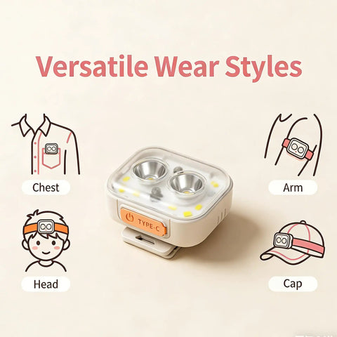 Kids Adventure Light Set With USB C Rechargeable Lantern And Motion Sensor Headlamp showcasing versatile wear styles.