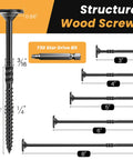 Heavy Duty Lag Screws Size 14 X 3 Inch 30 Pack With Torx T30 Star Bit For Structural Wood Outdoor Projects Alloy Steel Four Layer Coated ACQ Compatible Durable Fasteners DomiZen, showing various screw sizes.